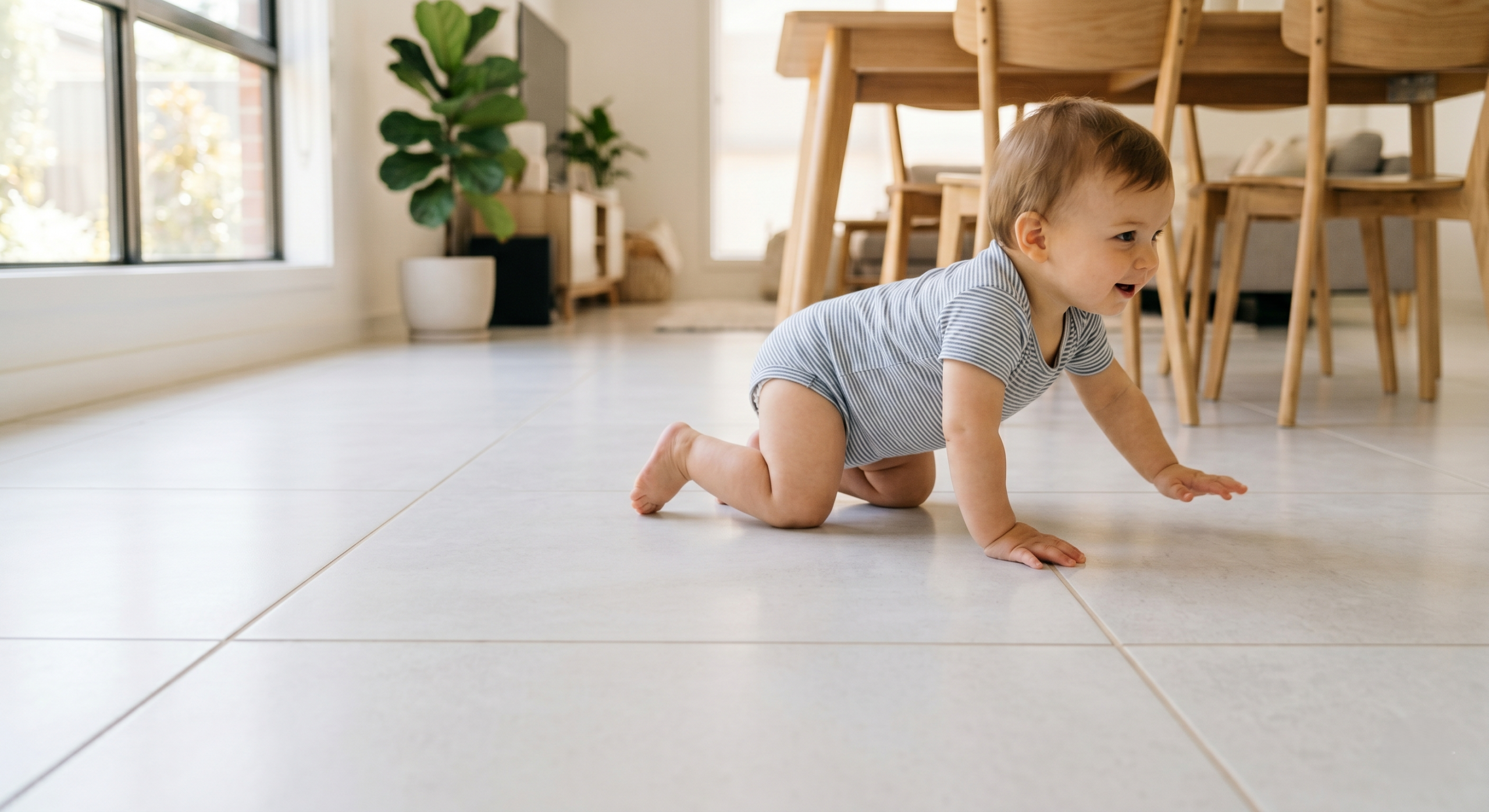 Baby crawling on the floor